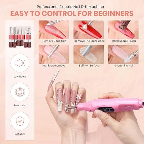 Nail Kit for Beginners with Everything, Practice Hand & Storage Gift Bag | Complete Acrylic Nail Starter Kit with Drill, Lamp, Acrylic Powder, Liquid Monomer and 12Color Glitter for Home Salon Gifting thumbnail 6