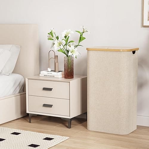 Lifewit 100L Laundry Basket with Lid, Clothes Hampers for Laundry with Bamboo Handles and A Removable Bag, Large Foldable Laundry Hamper for Bedroom, Bathroom, Dorm, Laundry Room, Beige - Beige - 100L thumbnail 2