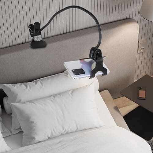Kuryai Gooseneck Bed Phone Holder, Flexible Long Arm Clip On Phone Holder for Bed, Desk, Headboard, Bedside, 360 Adjustable Cell Phone Clamp Mount Stand, All 4-7" Cellphone thumbnail 7