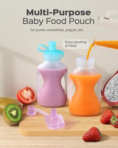 Silicone Reusable Baby Food Pouches with Straws, 2 Pack Leakproof Refillable Squeeze Pouches, Dishwasher, Freezer, Microwave Safe, 5OZ Baby Food Storage for Homemade Puree, Yogurt thumbnail 6