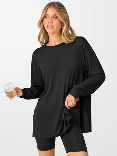 ANRABESS Women's Oversized Long Sleeve shirts Fall Workout Tunic Tops Athletic Gym Tshirts Soft Basic Tees 2025 Outfits thumbnail 2