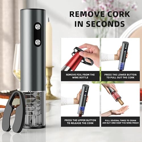 Newise Rechargeable Electric Wine Opener Gift Set: Wine Opener, Aerator, Vacuum Stoppers & Foil Cutter - Wine Lovers Gifts for Women Men, Mom thumbnail 3