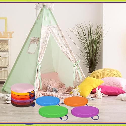 Sawysine 12 Pcs Floor Cushions Classroom Flexible Floor Seating with Handle for Kids in Home School Classroom Kindergarten Daycare Nursery (Classic Color,Round) thumbnail 6