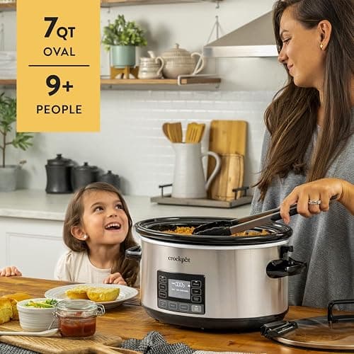 Crock-Pot 7-Quart Slow Cooker, Portable Programmable with Timer, Locking Lid, Stainless Steel; an Essential Kitchen Appliance, Perfect for Families and Gatherings thumbnail 2
