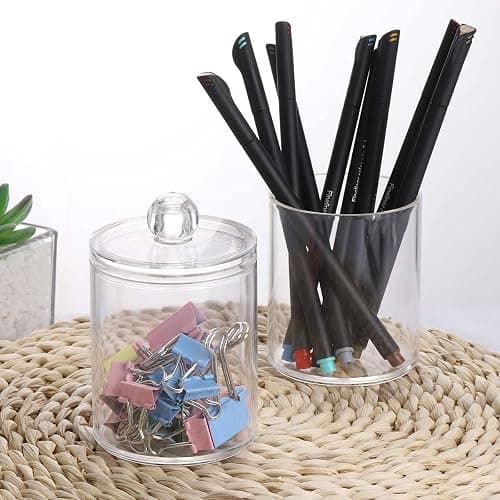 Tbestmax 3 Pack Small Cotton Swab Ball Pad Holder, 10 Oz Qtip Apothecary Jar Clear Makeup Organizer, Bathroom Containers Dispenser thumbnail 2