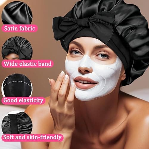 FOLAI Silk Bonnet for Sleeping,with Tie Band,Elastic Wide Band Cap,Satin Comfortable and Soft Breathable,Two Layered Satin Bonnet thumbnail 3