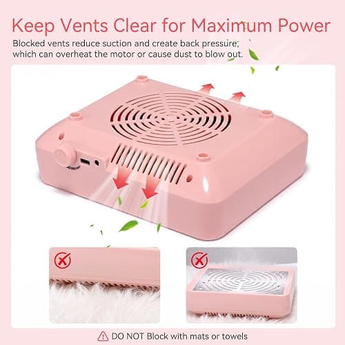 SAVILAND Professional Nail Dust Collector 40W Vacuum with Lamp for Salon | Low noise, Reusable filter, Strong vacuum fan, Dust extractor, Electric suction for professional nail techs, Pink thumbnail 7