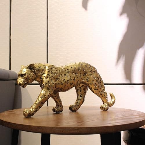 POLYDUKE Modern Polyresin Cheetah Figurine Home Décor Realistic Antique Classical Leopard Statues Living Room Decor Ornament Figures，Gold 7.1" H…… - Gold - 15.65"L x 6.75"H thumbnail 2