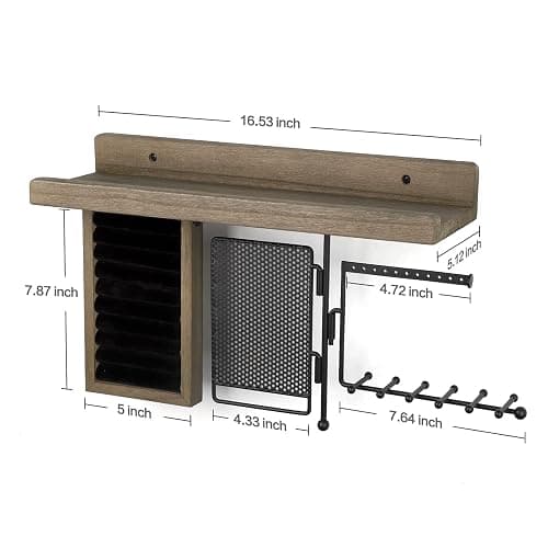 SOLIMINTR Hanging Jewelry Organizer Wall Mount Holder with Rustic Wood Shelf, Ring Display Box, Ear Studs Earring Holder, Rotating Necklace for Gothic Goth Accessories thumbnail 3