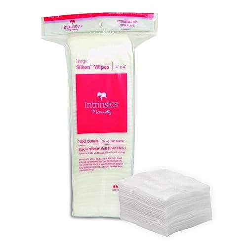 Intrinsics Large Silken Wipes (200 Count) – 4x4” 4-Ply Low-Absorbency Silk Cotton Pads, Lint-Free Hypoallergenic Gauze, Esthetician Supplies for Makeup & Skincare Application, Nails, and Spa Use - Image 1