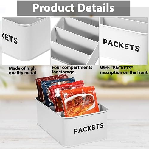 BSTKEY Seasoning Packet Organizer, Food Storage Organizer with Divided 4 Compartments, Metal Storage Caddy for Kitchen Pantry Cabinet, Kitchen Organization Bin for Snacks Spice Packets, White thumbnail 4