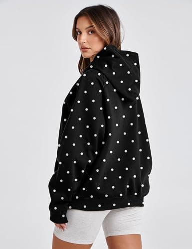 Lauweion Women Solid Basic Fleece Letter Loose Hoodie Sweatshirt Long Sleeve Kangaroo Pocket Drop Shoulder Pullovers Top thumbnail 3