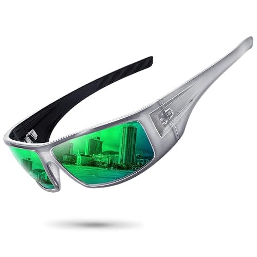 Ofwin Polarized Sports Sunglasses for Men Women Unbreakable Frame Cycling Fishing Wrap Around Sunglasses UV400 Protection - Glossy Gray Silver Frame/Green Mirror Lens - Image 1