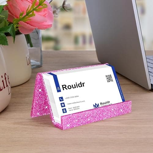 Rouidr Business Card Holder for Desk, 3 Pack Acrylic Business Card Holder Display for Office Desktop, School, Hotel Front Desk, Pink thumbnail 7