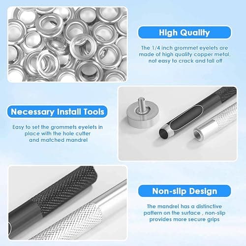 120 Sets Grommet Tool Kit 1/4 Inch, Cridoz 1/4 Grommet Eyelets Kit with Setting Tools and Storage Box for Fabric, Tarps, Curtains thumbnail 6