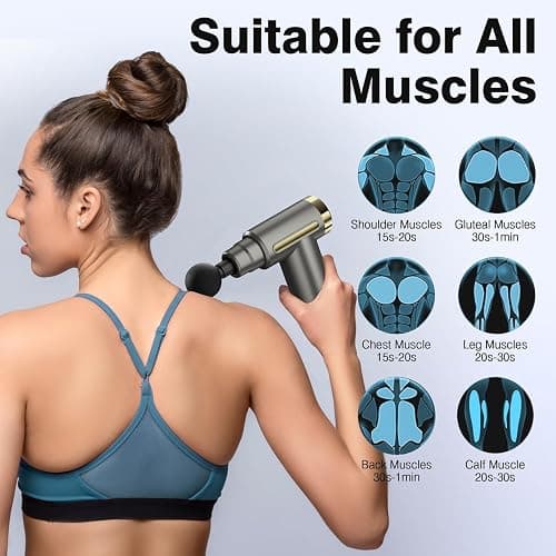 cotsoco Mini Handheld Massage Gun, Massage Gun with 6 Speeds, Cordless Muscle Massager with 4 Heads,Type-C Charging, Travel Size, Best Gifts-Grey thumbnail 6