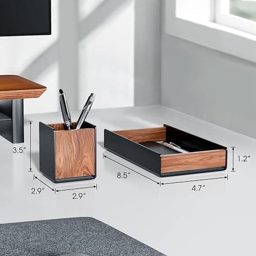 UPERGO Walnut Desk Tray with Pen Holder Set, Natural Wooden Desk Drawer Organizer Office, Organizer Tray for Keys, Pen, Watch thumbnail 2