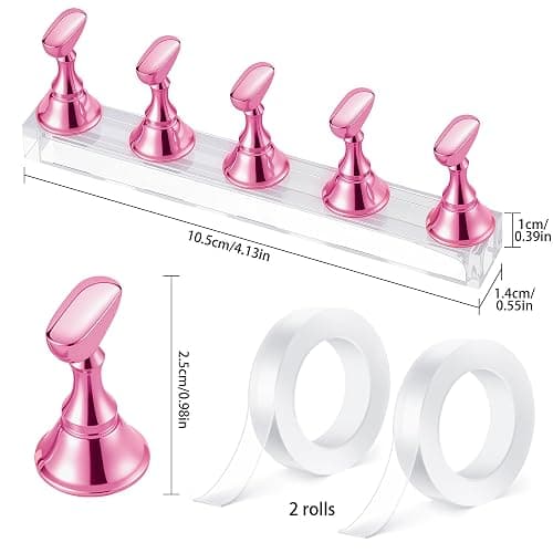 Difenni Nail Stand for Press On Nail Holder for Painting Nails Magnetic Nail Tips Practice Holder with 2 Pcs Double-sided Tape for DIY Painting (Pink B) thumbnail 5