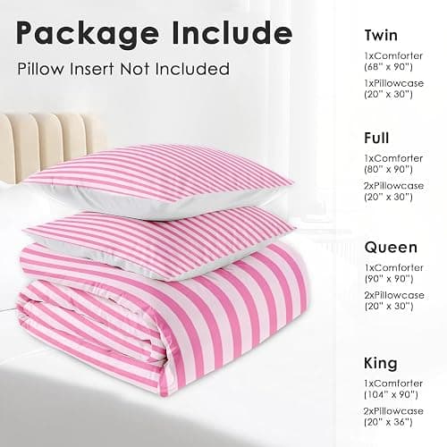 Pamnest Comforter Set Queen Size, Stripe Pink Retro 3 Pcs Soft Bedding for Kids and Adults, Geometric Striped Black Comforter Set with Pillowcase, for Bedroom Bed Decor thumbnail 6