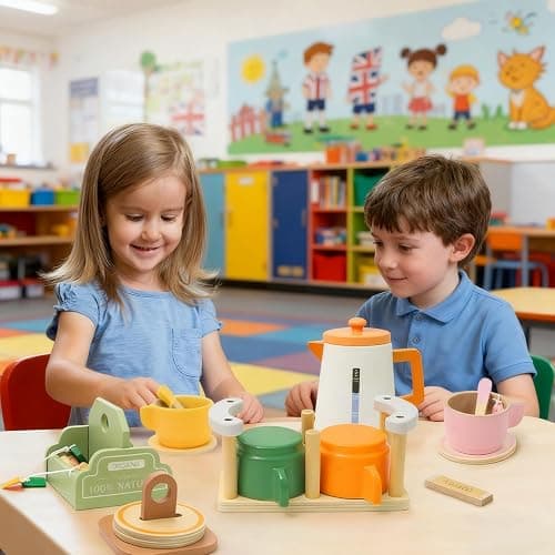 Benhurb Wooden Tea Set for Toddlers, Childrens Tea Party set for Kids, Afternoon Teapot Coffee Kitchen Accessories Pretend Role Play Food Toys Birthday for 3 4 5 Years Old Girls Boys thumbnail 8