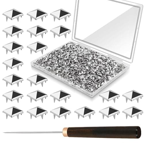 CXIIPOL 1300 Pieces 10 mm Silver Pyramid Studs for Clothing, Four-jaw Square Metal Studs for Crafts, Spike Studs for Leather Crafting, Bags, Shoes, Dog Collars with Awl - Image 1