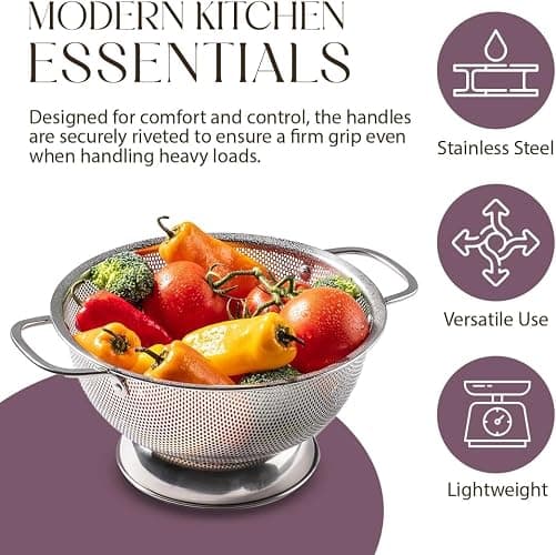 Bellemain Colander for Kitchen – 5 Qt Stainless Steel Strainer with Handle - Pasta Strainer Bowl for Pasta, Spaghetti, Vegetables, Fruit, and Pot Draining - Stainless Steel Colander thumbnail 5