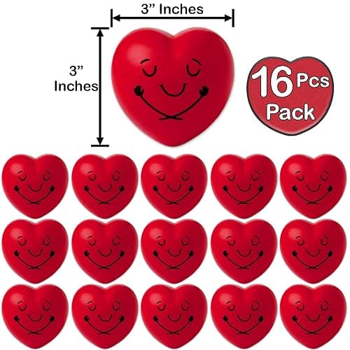 Heart Shape Stress Balls 16 Pcs Pack | 3” Inch Red Heart Shape Smile Balls | Squeeze Foam Heart Balls with Hug | Soft Heart Balls for Valentines Classroom Gifts | Valentines Party Favors | BASHOUT thumbnail 2