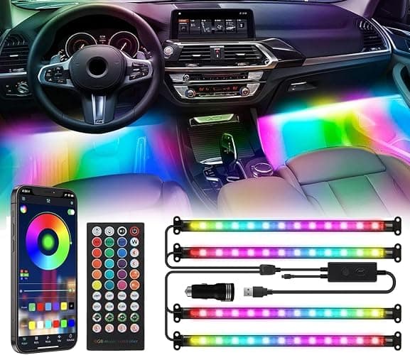 Car LED Lights, Smart RGB+IC 48 LED Car Interior Light, 16 Million Colors Strip Light, APP Control, Music Mode, Scene Modes, 2 Lines Design with Car Charger, Under Dash Lighting for SUVs, Trucks - Image 1