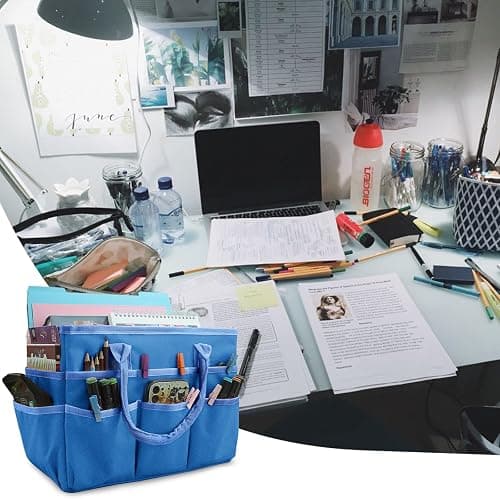 Cupohus Art Organizer Craft Storage Tote Bag with Pockets and Handles, Oxford Fabric Carrying Caddy for Teacher, Officer, Artist, Traveler, and more –Blue thumbnail 6