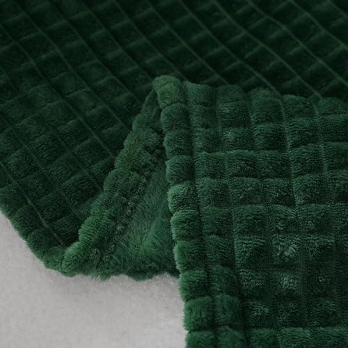 Puncuntex Green Throw Blanket 50"×60" Decorations Fleece Super Soft Plush Fuzzy Cozy Blanket with Square 3D Jacquard Grid Design Luxury Lightweight for Couch Sofa Chair,Dark Forest Green thumbnail 6