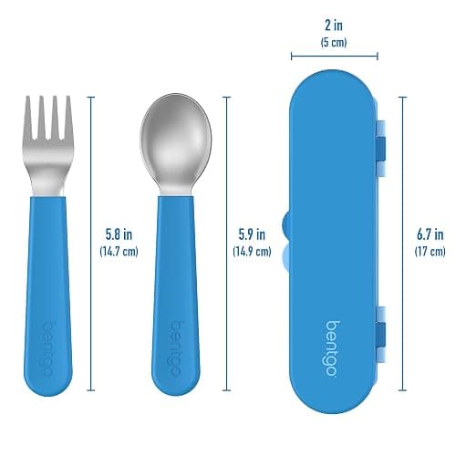 Bentgo Kids Stainless Steel Utensil Set - Reusable Fork, Spoon & Storage Case, PFAS- & BPA-Free, Easy-Grip Handles, Lightweight, Dishwasher Safe, School Lunch, Travel & Outdoors (Blue) thumbnail 2