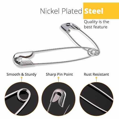 Wenrook 300 Pack Safety Pins Assorted, 4 Different Sizes, Strong Nickel Plated Steel, Safety Pins for Clothes, Crafts, Pinning and More thumbnail 3