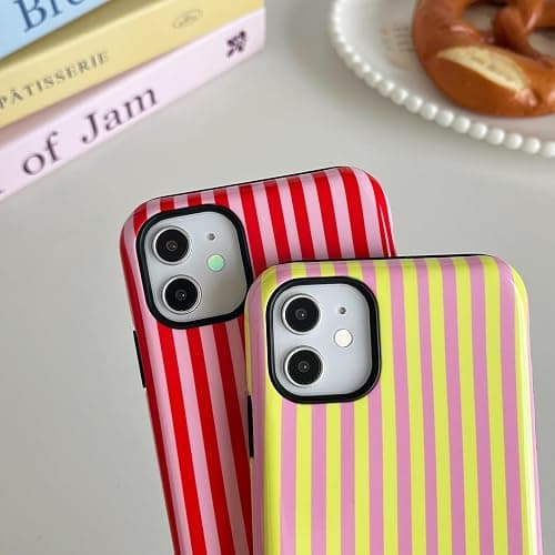 Longlayss Compatible with iPhone 12/12 Pro Case Cute Striped Phone Case | Cute Aesthetic Stripes Phone Cover for Women Girl Shockproof Slim TPU and Hard PC Protective Cover (Hot Pink) thumbnail 8