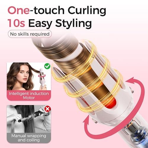 Wollea Automatic Curling Iron, Beach Wave Curling Wand, Portable Rotating Curler, Dual Voltage, Lightweight and Portable, Ceramic Coated, Straightening Brush, 1inch and 1.25 inch 3-in-1, Pink thumbnail 3