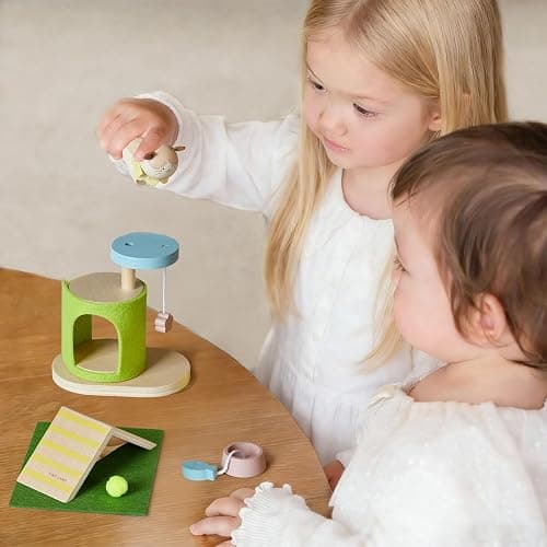 Tiny Land Wooden Dollhouse Animal Set for Toddlers, Dollhouse Accessories & Dolls House Furniture Sets for Toddlers, Montessori Pretend Play Family Pets Set Toys, Gift for Kids Age 3+ thumbnail 12