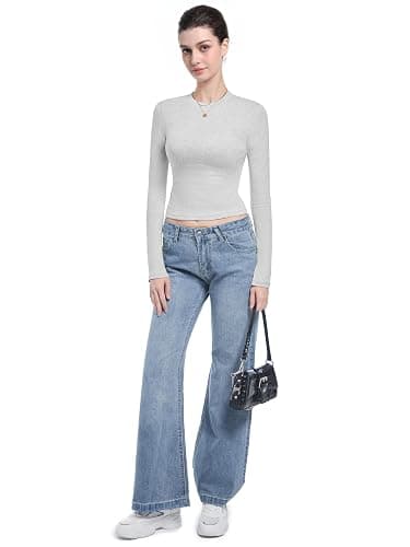 Abonlen Long Sleeve Shirts for Women Crewneck Basic Tees T Shirts Fitted Crop Tops Y2k Going Out Tops thumbnail 4
