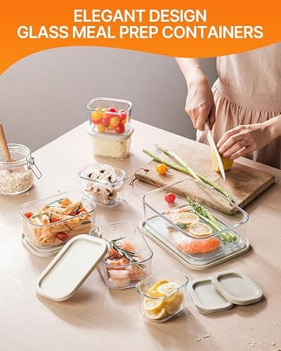 KEMETHY 7 Pack Glass Food Storage Containers with Lids,Stackable BPA Free Glass Meal Prep Containers,Glass Lunch Containers with Lids for Kitchen Storage and Organization- Baking, Microwave, Oven thumbnail 4