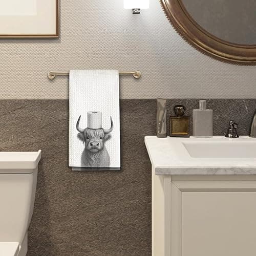 Threegoat Funny Cute Highland Cow Hand Towels for Bathroom,1 PCS Cow Decor Farmhouse Kitchen Towels,Animal Decorative Towels for Western Country,pet Gifts for Women, Pet Owners Housewarming - B02 thumbnail 7