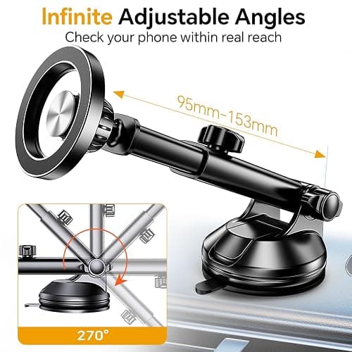 Coolpow for MagSafe Car Mount【Windshield+Vent+Dash】Magnetic Phone Holder for Car Phone Holder Mount Cell Phone Holders for Your Car Accessories Suction Phone Mount for Car Truck Stand for iPhone 17 16 thumbnail 7