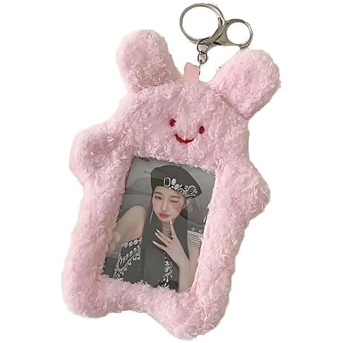Plush Photocard Holder, White, Korean Style ID Card Cover, Rabbit Design, Student Identification Badge Sleeve thumbnail 6