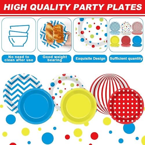 Justforjoyful 96Pcs Carnival Party Supplies Circus Theme Plates Napkins Tableware Set Red Blue Carnival Party Decorations Dinnerware for Kids Birthday Baby Shower Circus Favors Serves 24 Guests thumbnail 4