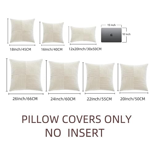 Fancy Homi 2 Packs Boho Cream Decorative Throw Pillow Covers 18x18 Inch for Living Room Couch Bed Sofa, Rustic Farmhouse Home Decor, Soft Corss Corduroy Patchwork Textured Square Cushion Case 45x45 cm thumbnail 7