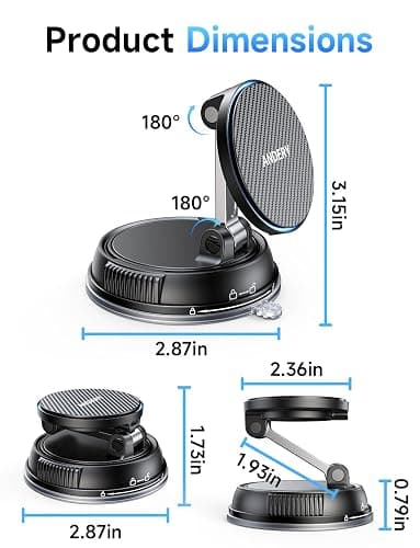 ANDERY Only for iPhone Magsafe Car Mount Charger [15W Fast Wireless Charging, 78+LBS Strong Suction 2400gf Strong Magnetic] 360° Adjustable Car Phone Holder, Phone Holders for Your Car for pats & mats thumbnail 8