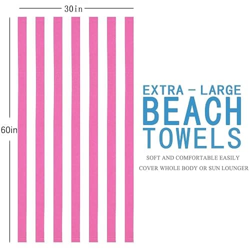 4 Packs Extra Large Bath Towels Striped Beach Towel Set Bathroom Sheets Bulk Oversized XL Big Fluffy Absorbent Microfiber Soft Blanket Turkish Hotel Shower Pool Hot Tub Toallas Baño Grandes Pink thumbnail 3