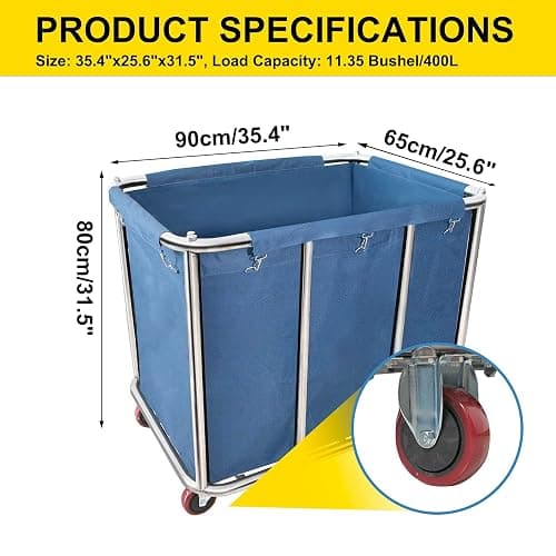 11.35 Bushel Industrial Rolling Laundry Cart,Laundry Basket Bulk Truck Commercial Household,Large Heavy Duty Laundry hampers with Wheels,35.4''Lx25.6''WX31.5''H,400L thumbnail 2