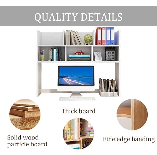 Dorm Desk Hutch, Wooden Desktop Shelf Organizer with 6 Cubbies for Computer Desk, Office, Dorm, Bedroom, White(70/80cm Length) thumbnail 6