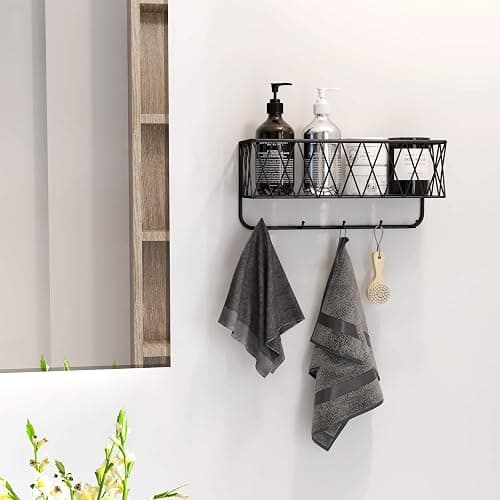 OROPY Entryway Mail Holder with Key Hooks, 11.0" L×2.6" W×5.1" H, Wall Mounted Matte Black Metal Wire Mesh Storage Basket with 5 Hooks, Easy to Organize Letters, Magazines, Keys, Leashes for Entryway thumbnail 6