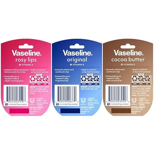 Vaseline Lip Therapy Variety 3-Pack – Original, Rosy Lips, Cocoa Butter Lip Balm Moisturizers in Mini Jars, 0.25 Oz Ea thumbnail 2