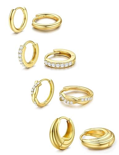 Jstyle Small Hoop Earrings for Women Trendy 14K Gold Plated Huggie Earrings Hypoallergenic Cartilage Earring Stack Huggie Hoops Earring Sets for Multiple Piercing - Image 1