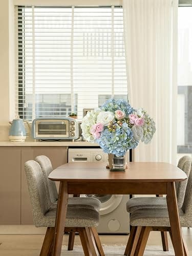 SUMTIPHUN 4 Pcs 20'' Real Touch Hydrangeas 2 White 2 Light Blue Artificial Hydrangeas Flowers Faux Latex Hydrangea for Kitchen Living Room Porch Home Decor Baby Shower Party Wedding Table Centerpiece thumbnail 4